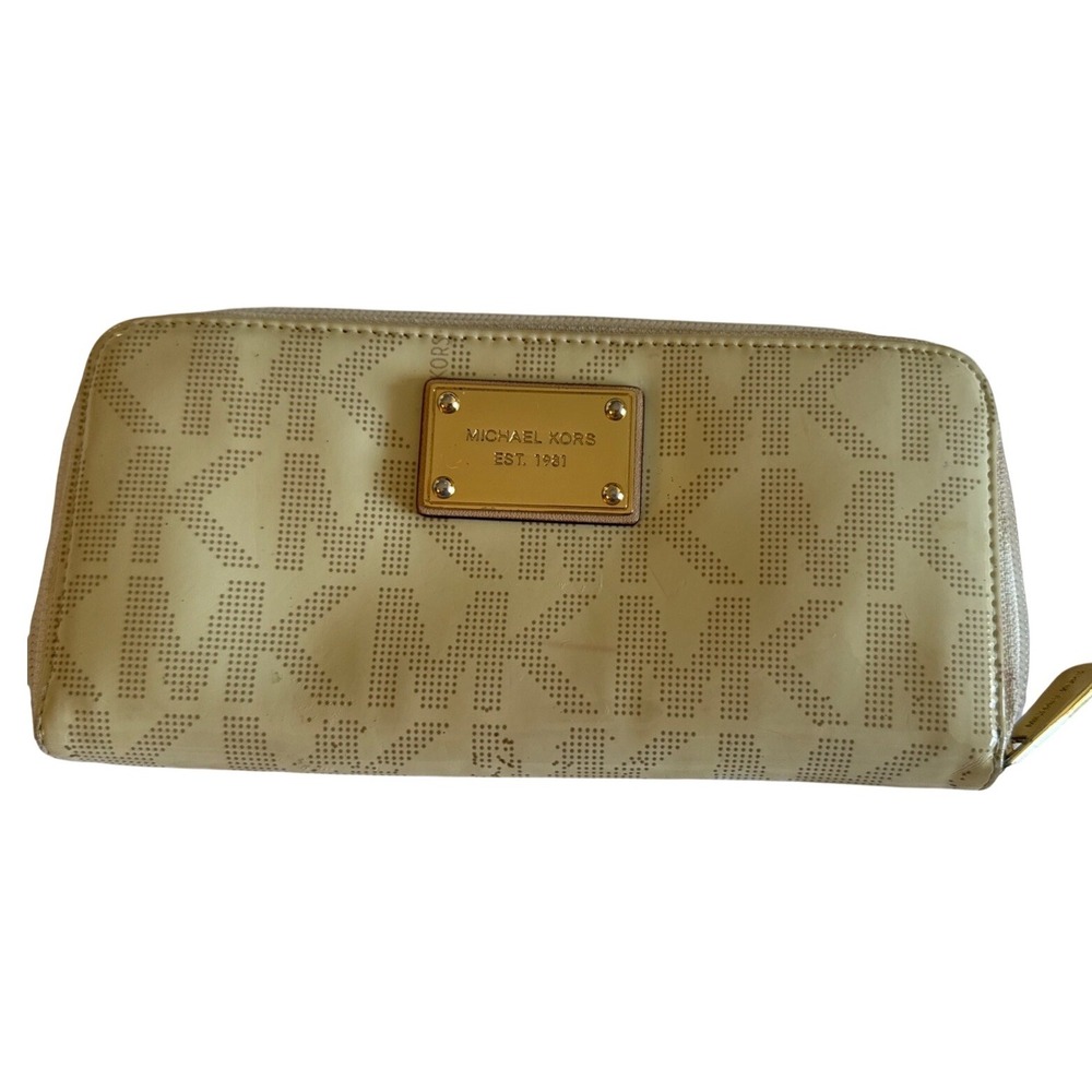Michael Kors Vanilla MK Monogram‎ Continental Zip Around Wallet READ